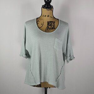 Cherish Waffle Knit Boxy Top Sage Green Oversized Casual Boho Small